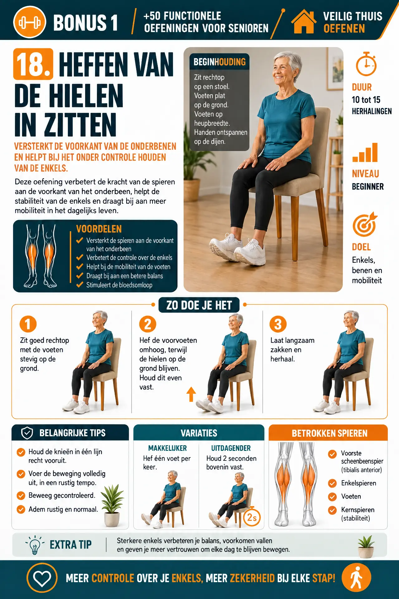 zittend de hielen heffen